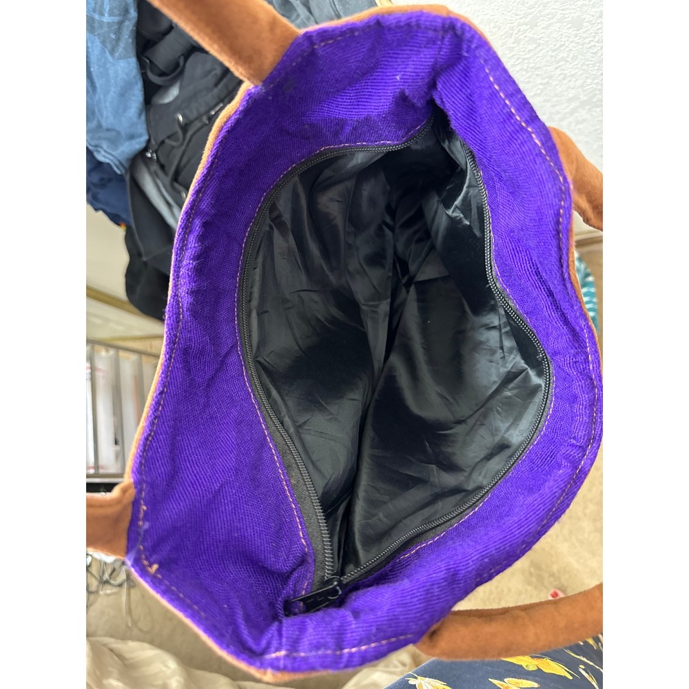 Floral‎ Embroidered Canvas Tote Bag Purple Brown Faux Suede Boho Shoulder Bag - Picture 6 of 6